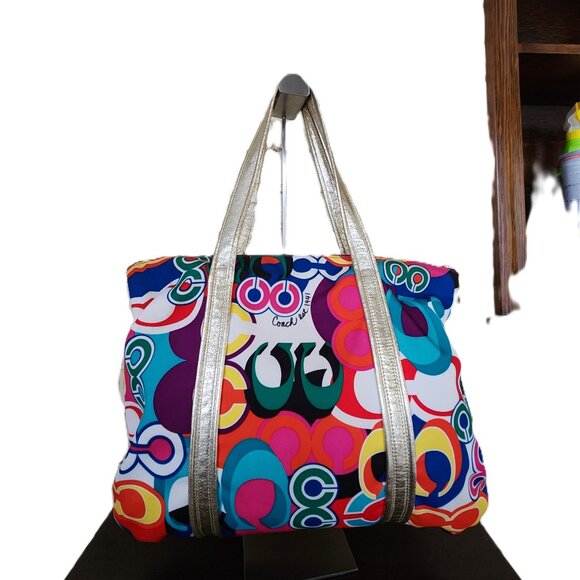 Euc Coach Poppy Graffitti Pop Art Signature Tote Bag w/Wallet - Picture 3 of 17